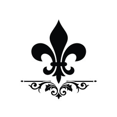 Black fleur de lis with ornamental flourish vector © dipu