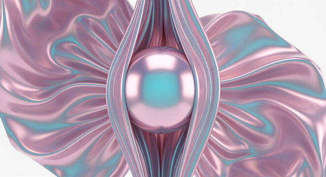 Abstract iridescent fabric draped around a metallic sphere