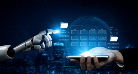 AI analyzing task progress, reviewing workflow pipeline, updating task stages, and improving project management efficiency with automated reporting insights. Vouch