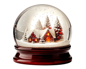 Glowing Christmas Village Snow Globe with Red Base winter holiday isolated on a transparent background
