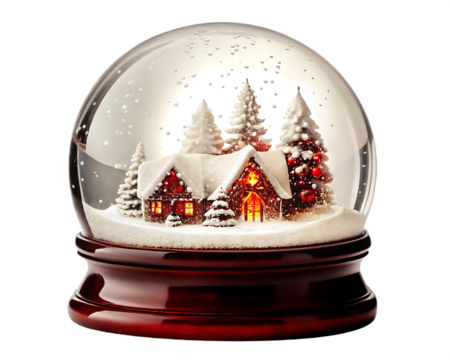 Glowing Christmas Village Snow Globe with Red Base winter holiday isolated on a transparent background