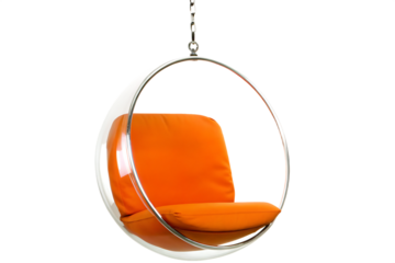 Orange Bubble Chair with Chrome Frame Suspended on hanging chair suspended chair isolated on a transparent background