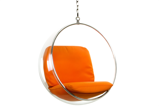Orange Bubble Chair with Chrome Frame Suspended on hanging chair suspended chair isolated on a transparent background