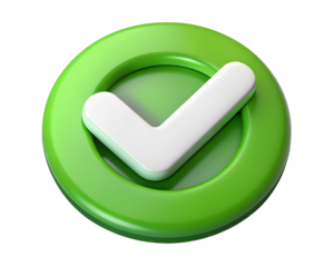 3d illustration of green check mark symbol isolated on transparent background