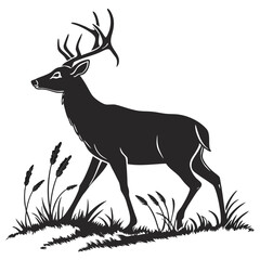 Majestic deer standing in grass with large antlers