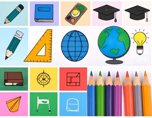 Educational supplies graphic grid