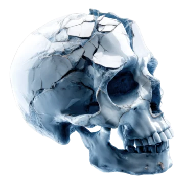 Fragmented human skull in 3D isolated on transparent background