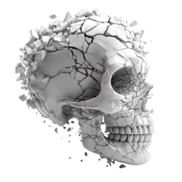 Broken skull 3D render isolated on transparent background