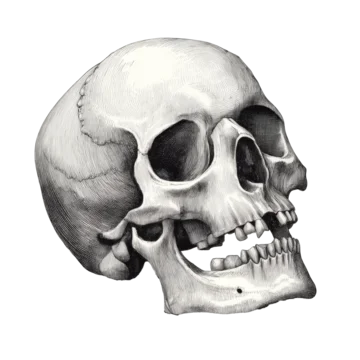 Vintage ink skull sketch illustration isolated on transparent background