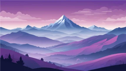 Fototapete Rund Warmes Lila Peaceful mountain landscape with sunrise and sunset views  © SAHAD