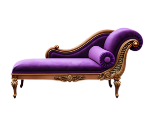 Ornate Purple Velvet Chaise Lounge With Gold Gilt Accents furniture isolated on a transparent background