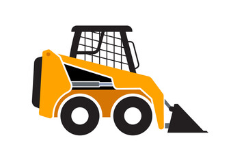 Naklejka premium compact skid steer loader earthmover digger yellow construction vehicle silhouette side view simplified vector isolated on transparent background