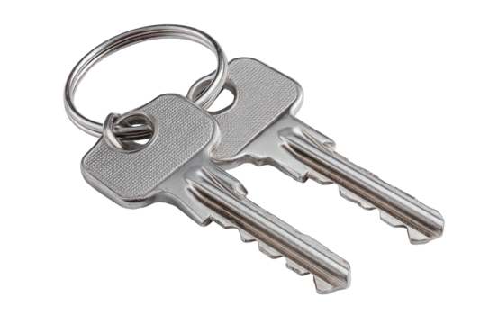 Two metallic keys on a ring, close-up