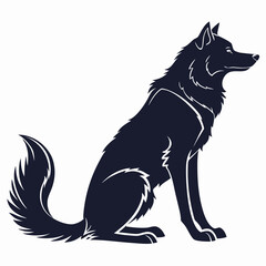 Majestic Wolf Silhouette: Dark, Stylized, Sitting Profile, Vector Illustration