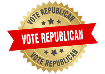 vote republican. vote republican round red and gold label isolated on transparent background