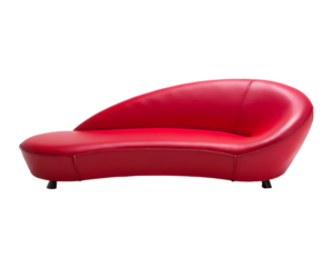 Red curved chaise lounge with smooth upholstery on background furniture isolated on a transparent background