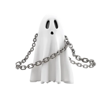 Scary chained ghost figure with haunting presence isolated on transparent background