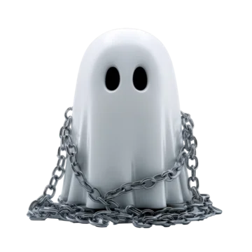 Creepy ghost with heavy chains in eerie atmosphere isolated on transparent background
