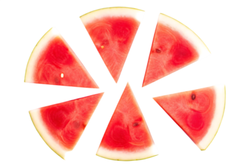 Six Watermelon Slices Arranged in a Circular Pattern fruit fresh isolated on a transparent background