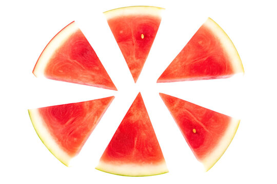 Six Watermelon Wedges Arranged in a Radial Pattern fruit slices isolated on a transparent background