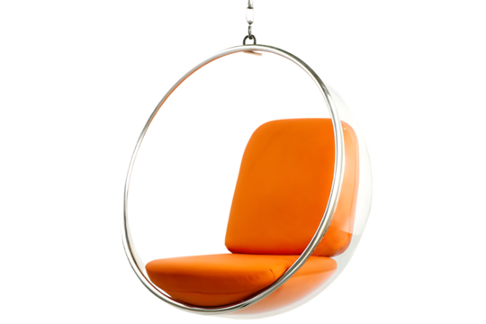 Suspended Orange Bubble Chair with Chrome Frame on hanging chair suspended chair isolated on a transparent background