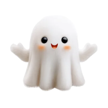 Adorable ghost figure with cute smile isolated on transparent background