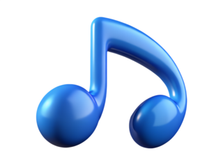 3d illustration of a shiny blue musical eighth note symbol isolated on a transparent background, representing music, sound, and melody in a clean, modern design