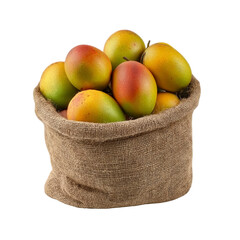 A basket of fresh mangoes on a white background, a high-resolution photograph, a professional-quality image, highly detailed and realistic,