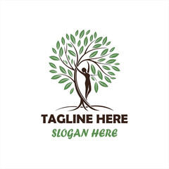 Obraz premium Human Tree Logo Design with Leaves and Nature Concept on White Background