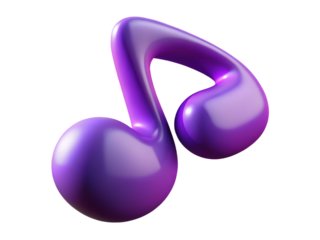 3d illustration of purple musical eighth note, isolated on transparent background, representing music, sound, and melody