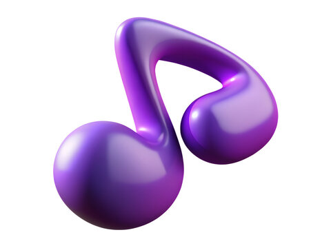 3d illustration of purple musical eighth note, isolated on transparent background, representing music, sound, and melody