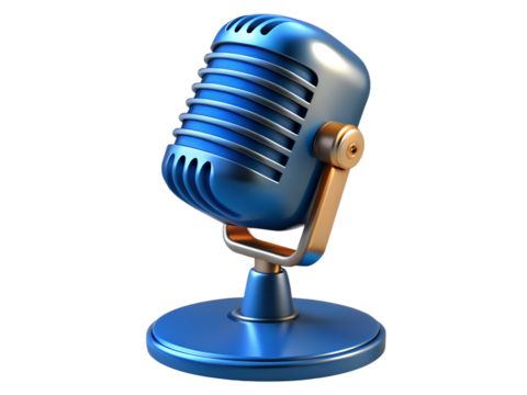 3d illustration of vintage blue microphone isolated on transparent background