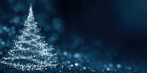 Sparkling Christmas tree illustration with shimmering lights against a deep blue background, creating a magical holiday atmosphere and festive spirit for seasonal celebrations