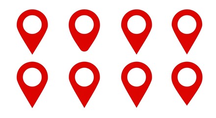 Eight red location pointers isolated on white background