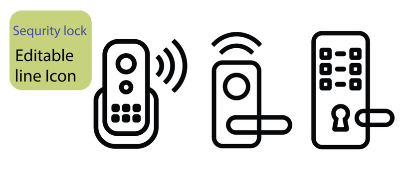 Smart Door Lock Icons Set. Keypad, Wireless, and Digital Security Vector Icon Design