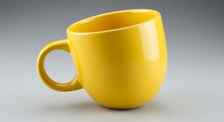 Bright yellow ceramic mug isolated on grey background