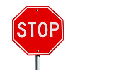Red octagonal stop sign isolated on white background