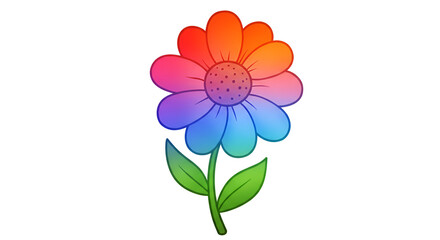 Rainbow Colored Flower with Vibrant Multicolor Petals, Decorative Floral Illustration, Botanical Art