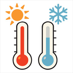 Set of thermometer icons showing hot and cold temperatures