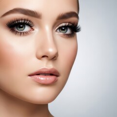 Fototapeta premium Caucasian female beauty close-up with flawless makeup and lush eyelashes
