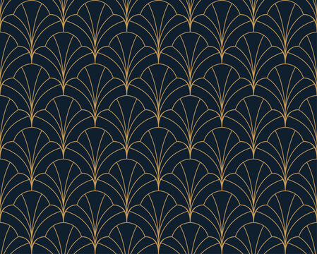 Abstract seamless pattern with art deco floral element. Geometric vector background.