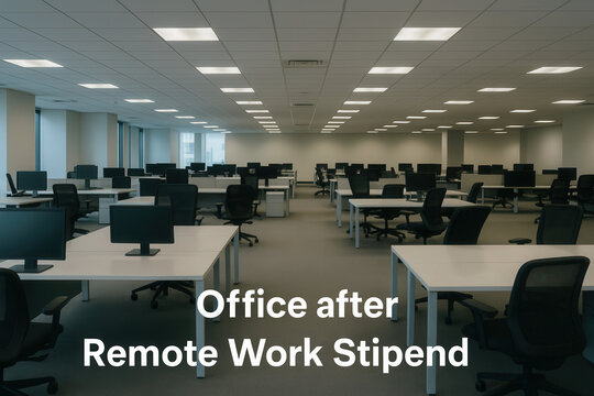 Office space transformation embracing remote work stipend in a modern workspace environment