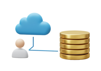 Isolated 3D Render of Cloud Connecting to User and Database, Representing Cloud Storage
