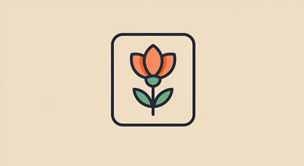 Square flower icon with simple and clean floral design