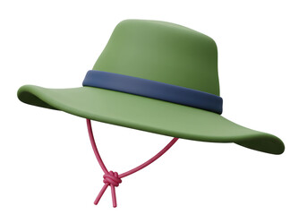 Isolated 3D Render Green Explorer Hat with Cord