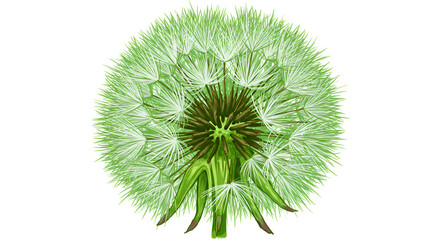 Dandelion Seed Head, Close-Up, Ready to Disperse Seeds, Nature Detail, Botanical Illustration, Outdoor Plant