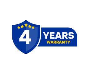 Fototapeta premium 4 Years warranty shield label icon badge design. 4 Years Warranty Badge Label illustration on transparent background. 