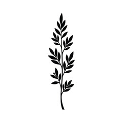 Black plant branch with leaves white