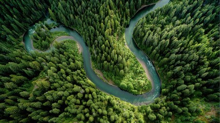 river winding through green forest