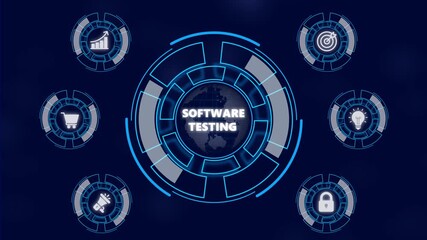 SOFTWARE TESTING Personal data protection regulation cyber security. Business network concept. a futuristic holographic advanced HUD circle platform Business, network background concept - Powered by Adobe